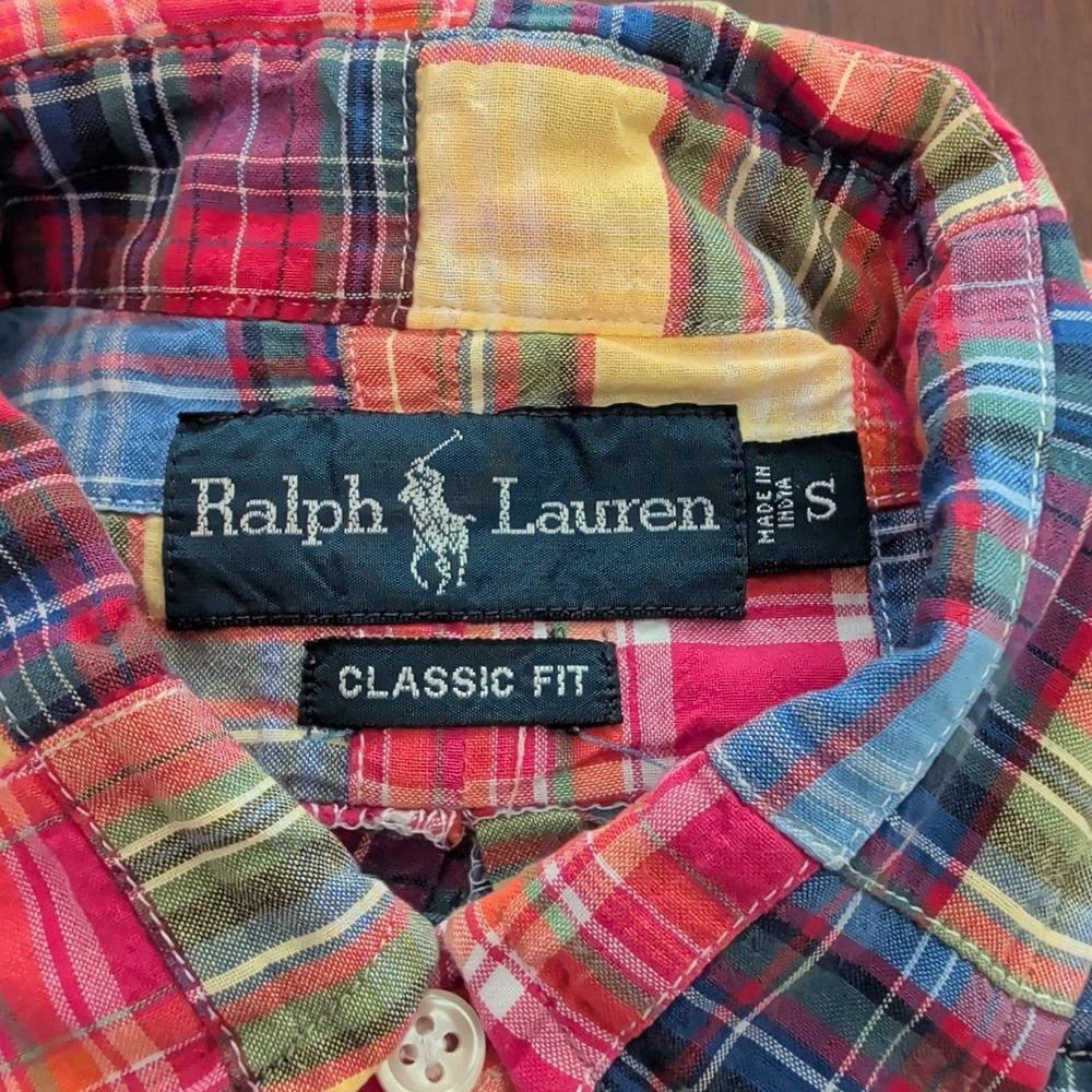 Ralph Lauren Patchwork Plaid Shirt Mens Small Multicolor Classic Fit Madras - Picture 3 of 5